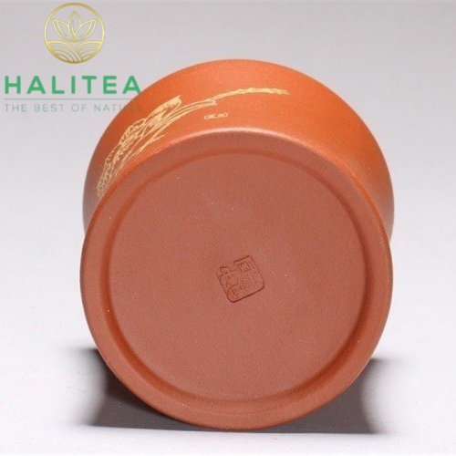 Chén Tử Sa Chu Nê Họa Tiết Vẽ Sen Vàng 80ml