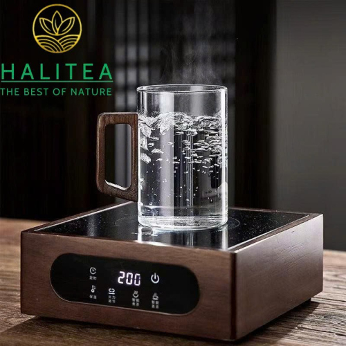 Cốc Thủy Tinh Chịu Nhiệt Quai Gỗ Dáng Trụ 500ml