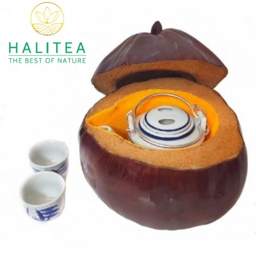 Combo Bộ Ấm Tích 400ml + 2 Chén + Trái Dừa Ủ Trà + Trà Sơn Mật Hồng Sâm 200Gr