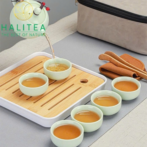 Combo Bộ Ấm Trà Sứ + Khay Khăn Dụng Cụ 10 Món Hộp Quà Tặng