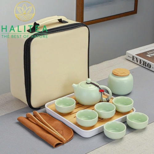 Combo Bộ Ấm Trà Sứ + Khay Khăn Dụng Cụ 10 Món Hộp Quà Tặng