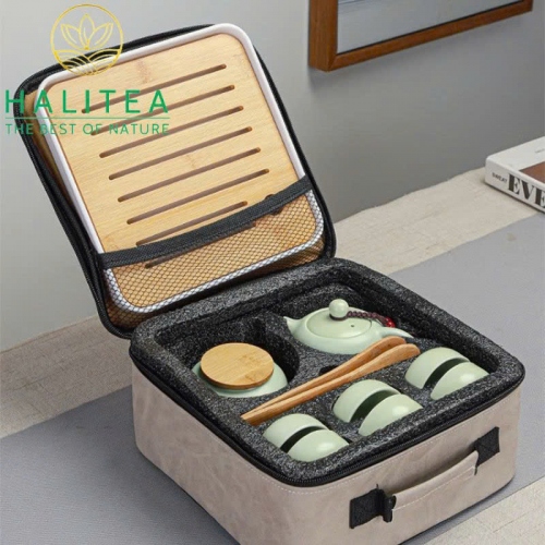 Combo Bộ Ấm Trà Sứ + Khay Khăn Dụng Cụ 10 Món Hộp Quà Tặng