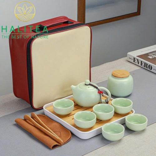 Combo Bộ Ấm Trà Sứ + Khay Khăn Dụng Cụ 10 Món Hộp Quà Tặng