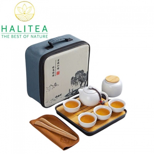 Combo Bộ Ấm Trà Sứ + Khay Khăn Dụng Cụ 10 Món Hộp Quà Tặng