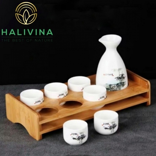Combo Bộ Bình Rượu Sứ + Khay Gỗ Sang Trọng