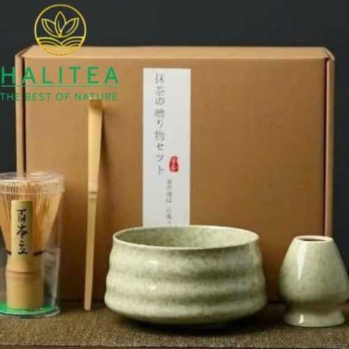 Combo Bộ Trà Cụ Nhật Bản Pha Trà Matcha 4 Món Hộp Giấy Kraft