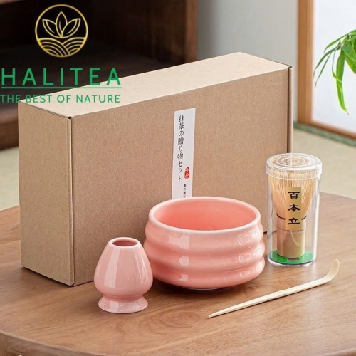 Combo Bộ Trà Cụ Nhật Bản Pha Trà Matcha 4 Món Hộp Giấy Kraft
