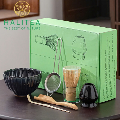 Combo Bộ Trà Cụ Nhật Bản Pha Trà Matcha 6 Món Hộp Xanh
