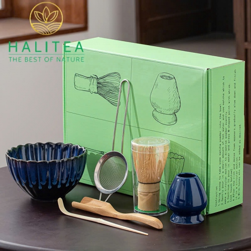 Combo Bộ Trà Cụ Nhật Bản Pha Trà Matcha 6 Món Hộp Xanh