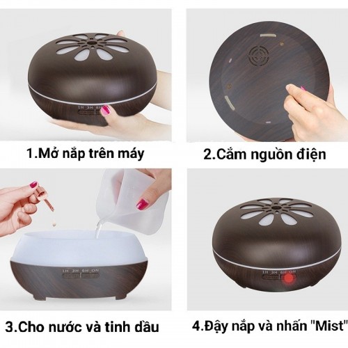 Máy Khuếch Tán Tinh Dầu Cánh Hoa 550ml + Tặng Chai Tinh Dầu 10ml