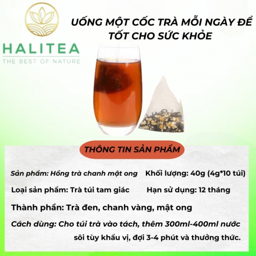 Hồng Trà Chanh Mật Ong HALITEA Túi Tam Giác Hộp Thiếc 30gr/ hộp/10 túi