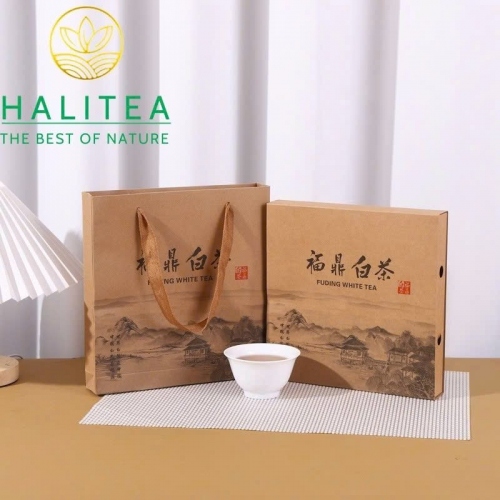 Hộp Đựng Trà Phổ Nhĩ Giấy Kraft – Thiết Kế Ngăn Kéo & Túi Xách Kèm Theo (357g)
