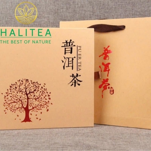 Hộp Đựng Trà Phổ Nhĩ Giấy Kraft – Thiết Kế Ngăn Kéo & Túi Xách Kèm Theo (357g)
