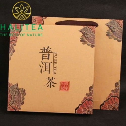 Hộp Đựng Trà Phổ Nhĩ Giấy Kraft – Thiết Kế Ngăn Kéo & Túi Xách Kèm Theo (357g)
