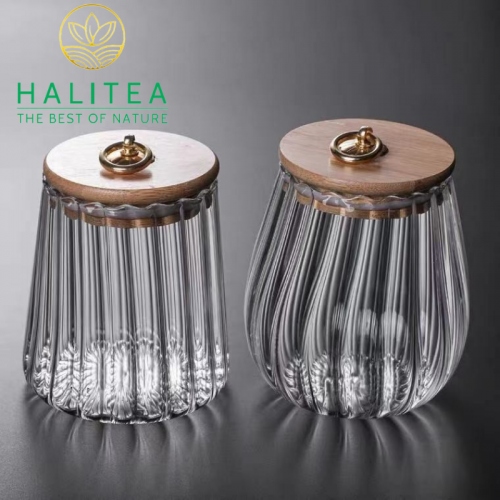 Hũ Đựng Trà Hoa Thủy Tinh Nắp Gỗ Tre Cao Cấp