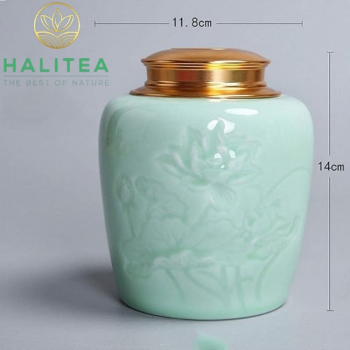 Hũ Đựng Trà Sứ Xanh Nắp Hợp Kim Cao Cấp 800ml