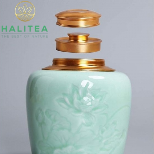 Hũ Đựng Trà Sứ Xanh Nắp Hợp Kim Cao Cấp 800ml