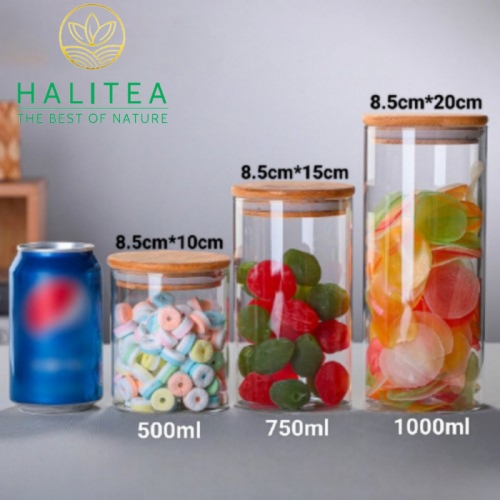 Hũ Thủy Tinh Đựng Trà Hoa Nắp Gỗ Tre 750ml