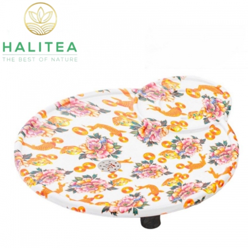 Khay Trà Đổi Màu Lý Ngư Vọng Nguyệt KT: 41x35cm