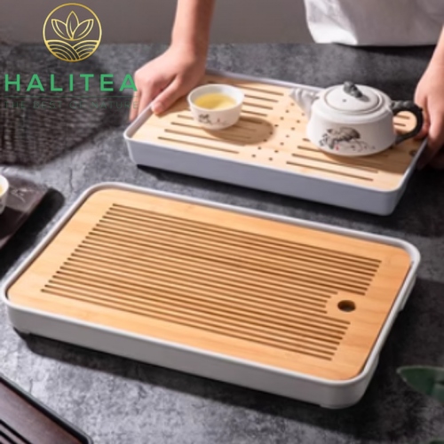 Khay Trà Gỗ Hồ Đào Đế Nhựa Hình Chữ Nhật KT: 36X24X3,4cm