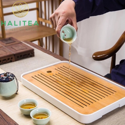 Khay Trà Gỗ Hồ Đào Đế Nhựa Hình Chữ Nhật KT: 36X24X3,4cm