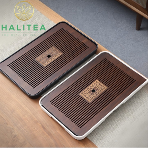Khay Trà Gỗ Hồ Đào Đế Nhựa Hình Chữ Nhật KT: 43X26X3,5cm