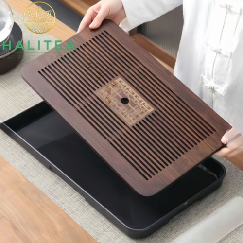 Khay Trà Gỗ Hồ Đào Đế Nhựa Hình Chữ Nhật KT: 43X26X3,5cm