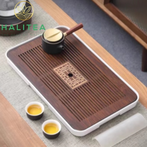 Khay Trà Gỗ Hồ Đào Đế Nhựa Hình Chữ Nhật KT: 43X26X3,5cm