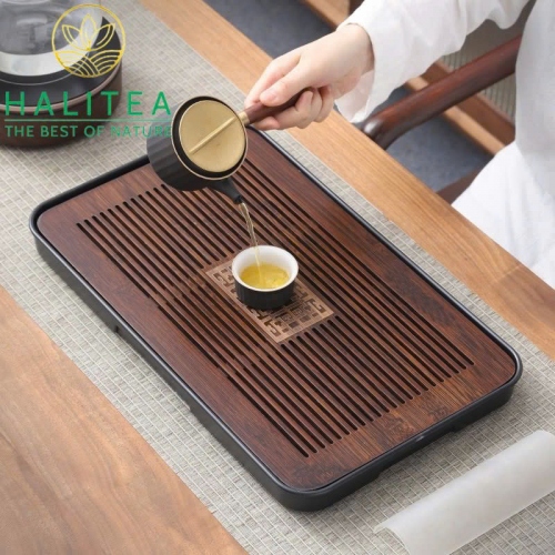 Khay Trà Gỗ Hồ Đào Đế Nhựa Hình Chữ Nhật KT: 43X26X3,5cm