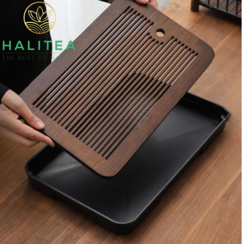 Khay Trà Gỗ Hồ Đào Đế Nhựa KG3219