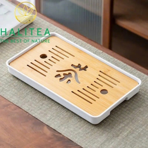 Khay Trà Tre Trữ Nước Khắc Chữ “Trà” 32×19cm