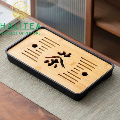 Khay Trà Tre Trữ Nước Khắc Chữ “Trà” 32×19cm