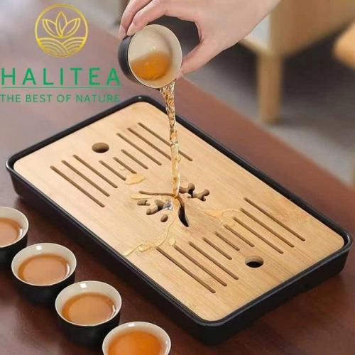 Khay Trà Tre Trữ Nước Khắc Chữ “Trà” 32×19cm