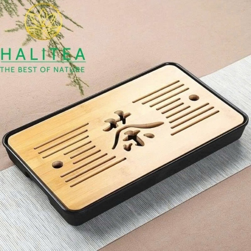 Khay Trà Tre Trữ Nước Khắc Chữ “Trà” 32×19cm
