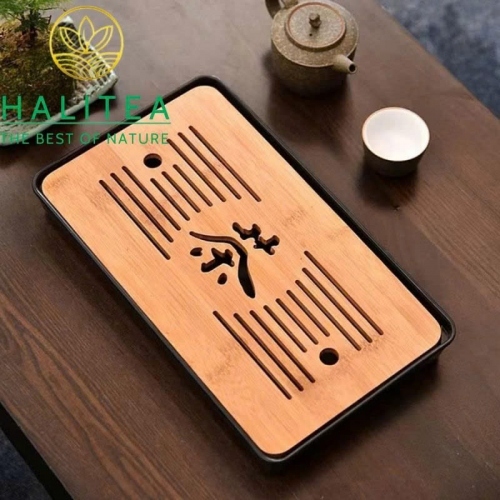 Khay Trà Tre Trữ Nước Khắc Chữ “Trà” 32×19cm