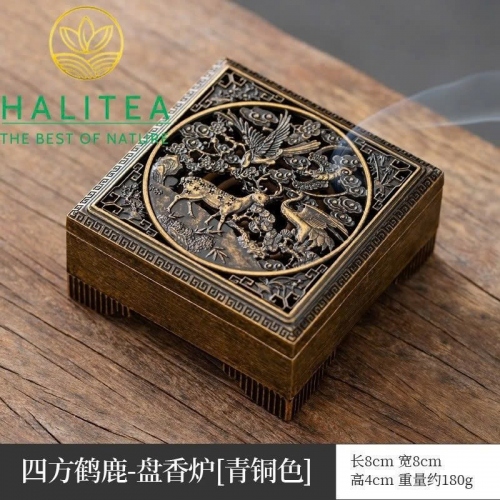 Lư Xông Trầm Hạc Lộc Đồng Xuân – Hộp Trầm Vuông Cổ Phong 8cm