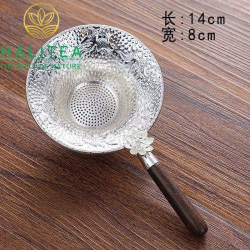 Lọc Trà Hợp Kim Khắc Cá Chép Tay Cầm Gỗ Mun 14cm X 8cm