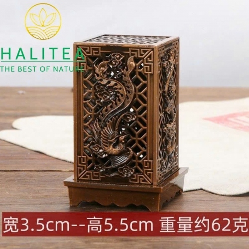 Lư Đồng Xông Trầm Đứng Chạm Khắc 3D Long Phụng, Tùng Hạc – Cao 6cm