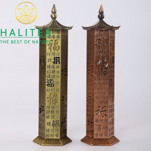 Lư Đồng Xông Trầm Đứng Lục Giác Chạm Khắc Tâm Kinh