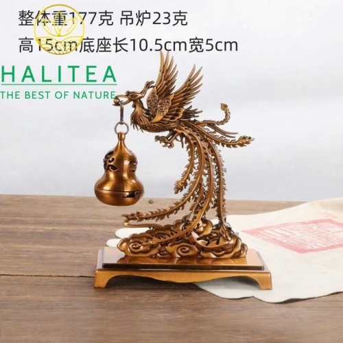 Lư Đồng Xông Trầm Treo Phượng Hoàng Tọa Vân Cao 15cm