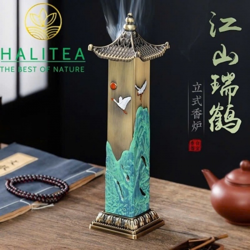 Lư Xông Trầm Đứng Giang Sơn Hạc Nhật Cao 27cm/ 16cm