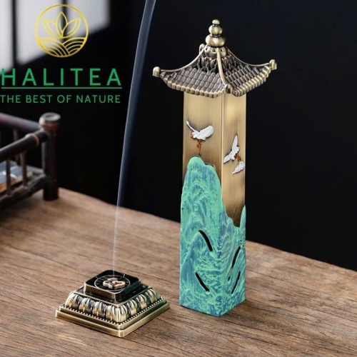 Lư Xông Trầm Đứng Giang Sơn Hạc Nhật Cao 27cm/ 16cm