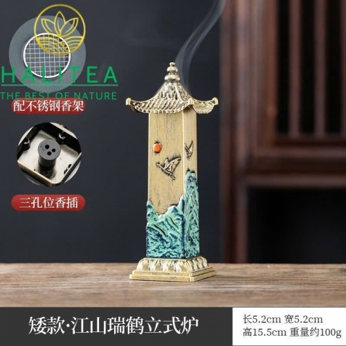 Lư Xông Trầm Đứng Giang Sơn Hạc Nhật Cao 27cm/ 16cm
