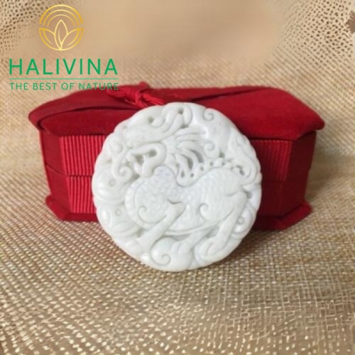 Mặt Dây Chuyền Kỳ Lân Đá Ngọc Lam Điền Lantian Jade Tự Nhiên 48mm