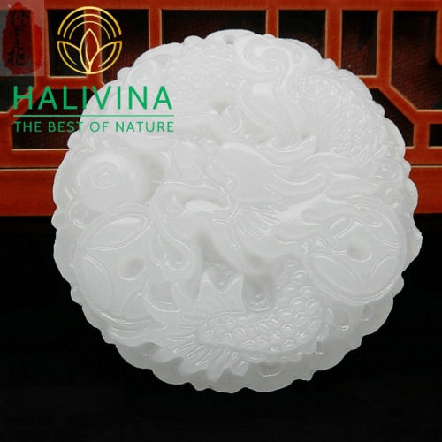 Mặt Dây Chuyền Rồng Bạch Ngọc Đá Tự Nhiên Afghanistan 50.50mm