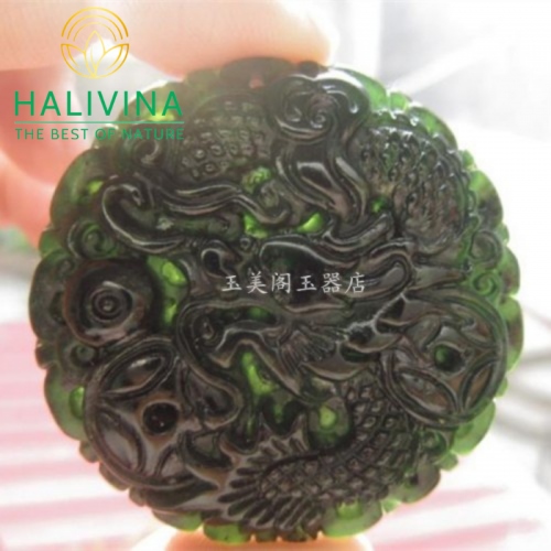 Mặt Dây Chuyền Rồng Ngọc Bích Đá Serpentine Tự Nhiên 48mm