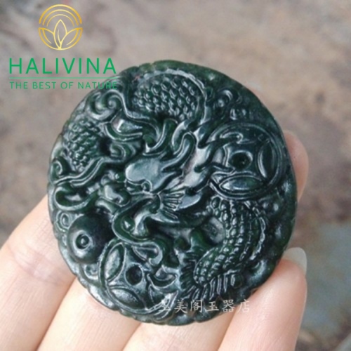 Mặt Dây Chuyền Rồng Ngọc Bích Đá Serpentine Tự Nhiên 48mm