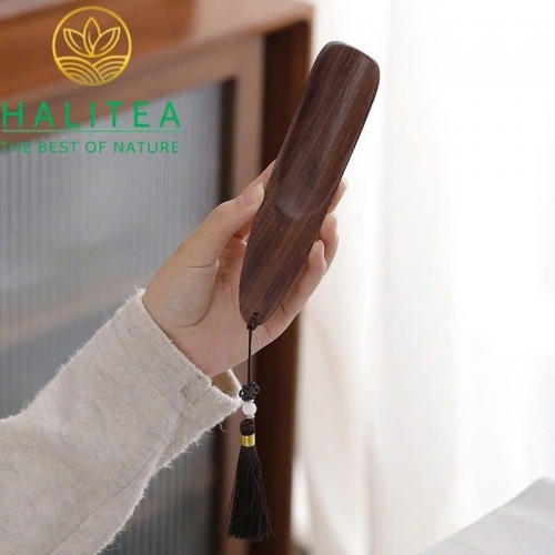 Muỗng Xúc Trà Gỗ Tự Nhiên Dây Tua Rua Cổ Điển 16,5cm