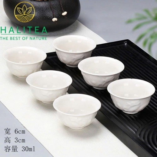 Set 06 Chén Trà Sứ Trắng Hoa Văn Đa Dạng 30ml