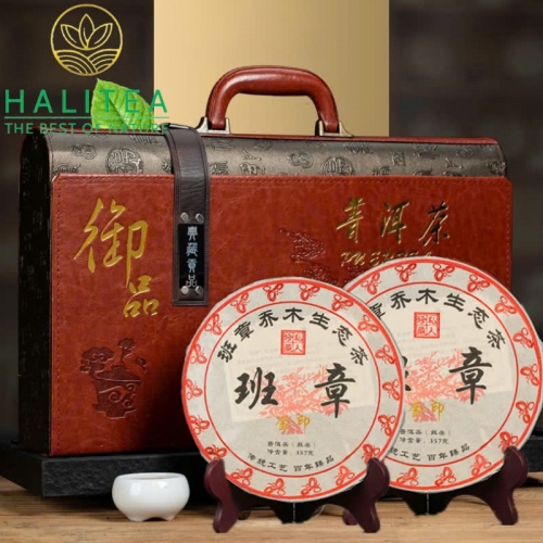 Set 2 Bánh Trà Phổ Nhĩ Chín Mảnh Hải Vân Nam Hộp Vali Quà Tặng Cao Cấp